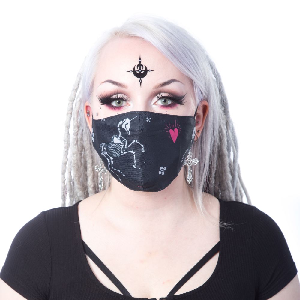 Cupcake Cult - SKELETAL UNICORN Maske - Mundmaske - Schwarz